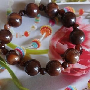 Polished Brown Beaded Stretch Bracelet for Women
